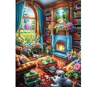 Cozy Cottage Interior with Fireplace 300-piece Jigsaw Puzzle Set For Adults Teens 14+ Logic Skill Indoor Game Family Game Night Summer Recycled Cardboard 300 PCS
