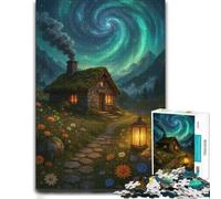 Cozy Cottage Under the Northern Lights Jigsaw Puzzle for Adults, 300 Pieces | Piece-by-piece progress - a simple way to organise the image on quiet evenings.