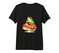 Cozy Cottagecore Frog Reading Book On Mushroom Introvert Premium T-Shirt