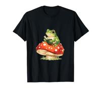 Cozy Cottagecore Frog Reading Book On Mushroom Introvert T-Shirt