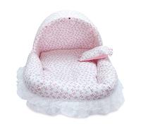 Cozy Cotton Pet Bed for Cats and Dogs - Removable and Washable - Blue/Pink - Small Size