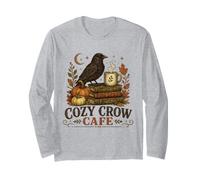 Cozy Crow Cafe Vintage Autumn Coffee Book Lover Design Long Sleeve T-Shirt