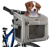 Cozy Cruiser Dog Bike Basket, Expandable Soft-Sided Reflective Pet Carrier Backpack with 4 Open Doors, 4 Mesh Windows for Medium Small Dog Cat Puppies (Grey)