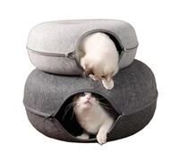 Cozy Donut Cat Bed - Interactive Cave House with Flexible Tunnel Design, Removable Cover for Indoor Cats, Felt Material (Light Gray, Diameter: 50 cm)