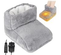 Cozy Dreams Electric Heated Slippers, Grey Furry Design, 3 Temperature Settings with Timer, Indoor Foot Warmer for Home and Office Use