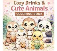 Cozy Drinks & Cute Animals Coloring Book: 40 Relaxing Coffee, Matcha & Boba Coloring Pages for Teens & Adults