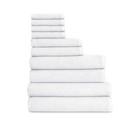 Cozy Earth Complete Waffle Bath Bundle - 60% Cotton 40% Viscose from Bamboo - Quick Dry & Ultra-Soft Waffle Weave Bath Towels - 4 Washcloths, 2 Hand Towels, 2 Bath Towels, 2 Bath Sheets, White