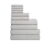 Cozy Earth Complete Waffle Bath Bundle - 60% Cotton 40% Viscose from Bamboo - Quick Dry & Ultra-Soft Waffle Weave Bath Towels - 4 Washcloths, 2 Hand Towels, 2 Bath Towels, 2 Bath Sheets, Light Grey