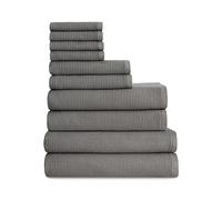 Cozy Earth Complete Waffle Bath Bundle - 60% Cotton 40% Viscose from Bamboo - Quick Dry & Ultra-Soft Waffle Weave Bath Towels - 4 Washcloths, 2 Hand Towels, 2 Bath Towels, 2 Bath Sheets, Charcoal