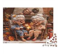 Cozy Elderly Couple by Fireplace 1000 Piece Jigsaw Puzzle Paper for Adults Autumn Indoor Relaxation Focus 52x38cm/1000pcs