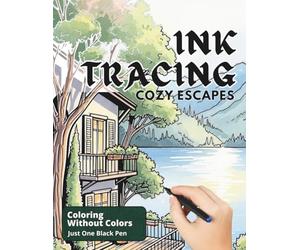 Cozy Escapes - Stress Relief Ink Tracing Coloring Book: Fill The White Lines With One Black Pen To Reveal Peaceful Scenes - For Teens And Adults (Ink Bliss - Reverse Coloring Books (Color Version))