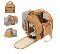 Cozy Expandable Cat Backpack for Travel and Everyday Adventures, Breathable & Foldable Pet Carrier with Storage Pockets and Anti-Escape Safety Design(Brown)