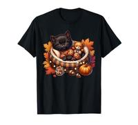 Cozy Fall Cat in Kitten Pajamas for Cats and Autumn Cat Lady T-Shirt
