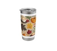 Cozy Fall Coffee Mug Autumn Leaves and Brown Plaid Pumpkins Stainless Steel Insulated Tumbler