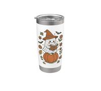Cozy Fall Ghost Reading on Pumpkin Retro Halloween Vibes Stainless Steel Insulated Tumbler