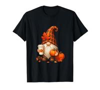 Cozy Fall Gnome Pumpkin Coffee Plaid Autumn Maple Leaves Value Graphic T-Shirt, Men, Black, M