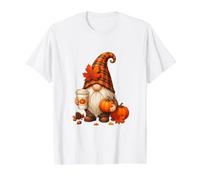 Cozy Fall Gnome Pumpkin Coffee Plaid Autumn Maple Leaves Value Graphic T-Shirt, Men, White, M