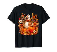 Cozy Fall Goose Autumn Leaves Pumpkin Floral Thanksgiving T-Shirt