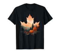 Cozy Fall Maple Leaf Fox Pumpkin Mountain Aesthetic Autumn Value Graphic T-Shirt, Men, Black, XL