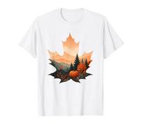 Cozy Fall Maple Leaf Fox Pumpkin Mountain Aesthetic Autumn Value Graphic T-Shirt, Men, White, M