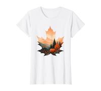 Cozy Fall Maple Leaf Fox Pumpkin Mountain Aesthetic Autumn Value Graphic T-Shirt, Women, White, XS