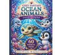 Cozy Fantasy Ocean Animals Grayscale Coloring Book for Adults: 60 Cute Sea Creatures to Color | Relaxing Ocean Animal Designs with Turtles, Penguins, ... Book (Cozy Fantasy Coloring Collection)
