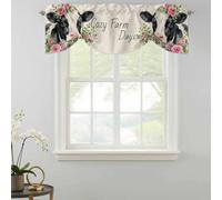 Cozy Farm Days Tie Up Valances Curtain, Farmhouse Watercolor Dairy Cow Linen Texture Adjustable Rod Pocket Short Window Treatment Tie Up Curtains Valances for Kitchen Living Room Bathroom 60x18 Inches
