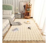 Cozy Faux Fur Area Rug | Soft Rabbit Fur Long Pile Carpet for Living Room or Bedroom Beige 60x120cm - Luxurious Plush Bedding Mat