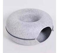 Cozy Felt Donut Cat Bed with Zippered Tunnel Layer Pet Nest for Kittens Indoor Play Rest Dual Function