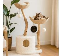 COZY & FETCH Cat-Tree Tower | Modern Cat Furniture | Real Wood Branch Scratching Post | White | 46”