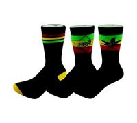 Cozy Flair Men’s 6 Pairs Rasta Ganja Weed Leaf Lion of Judah Cotton Rich Mid Calf Crew Socks UK 6-11 - Reggae Striped Dress & Casual Patterned Design - Comfortable Office or Daily Wear