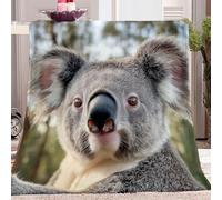 Cozy Fleece Koala Print Throw Blanket, Australian Wildlife Animal Design, Soft Plush Flannel Lightweight Sofa Bed Blanket for Kids & Teens, Decorative Living Room Bedding, 127 x 152 cm