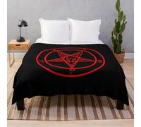 Cozy Fleece Throw Blanket with Inverted Pentagram & Baphomet Goat - 60x50 in, Sofa/Couch, Kid-Friendly - ObFG-RedBSBlat1-352978311.9151