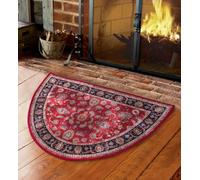 Cozy Floor Mats Fireplace Hearth Rug, Low Profile, 26"x 39" Red, Half Circle, Fire Resistant Mat, Classic Design, Floral, Half Moon Shape, Non Slip Kitchen Rug, Cabin Cottage Lodge, 2'2"x 3'3"