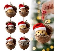 Cozy Forest Christmas Ornaments, Forest Animal Acorn Ornaments, 10 Pcs Acrylic 2D Animal Christmas Trees Hanging Decorations,Rustic Nature-Themed Home Decor,Christmas Decorations (#E-6pcs)