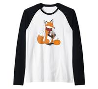 Cozy Fox with Coffee Autumn Vibes Fall Raglan Baseball Tee