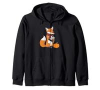 Cozy Fox with Coffee Autumn Vibes Fall Zip Hoodie