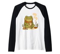 Cozy Frog with Tea and Incense Calm Meditation Art Raglan Baseball Tee