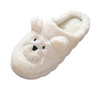 Cozy Furry Slippers for Men and Women with Cartoon Prints, Slip-On Flat Design for Indoor Home Winter Wear, Round Toe Keep Warm, Anti-Skid Sole for Safety (White, 5)