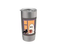 Cozy Ghost Coffee Crow Window Halloween Spooky Season Stainless Steel Insulated Tumbler