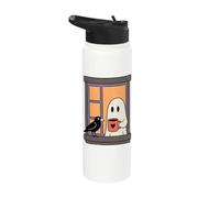 Cozy Ghost Coffee Crow Window Halloween Spooky Season Stainless Steel Insulated Water Bottle