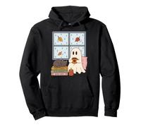 Cozy Ghost Rainy Day Reading Cat Coffee Lover Halloween Pullover Hoodie
