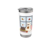 Cozy Ghost Rainy Day Reading Cat Coffee Lover Halloween Stainless Steel Insulated Tumbler