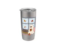 Cozy Ghost Rainy Day Reading Cat Coffee Lover Halloween Stainless Steel Insulated Tumbler