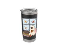 Cozy Ghost Rainy Day Reading Cat Coffee Lover Halloween Stainless Steel Insulated Tumbler