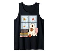 Cozy Ghost Rainy Day Reading Cat Coffee Lover Halloween Tank Top