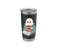 Cozy Ghost Reading Book Coffee Lover Bookish Spooky Season Stainless Steel Insulated Tumbler