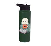 Cozy Ghost Reading Book Coffee Lover Bookish Spooky Season Stainless Steel Insulated Water Bottle
