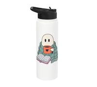 Cozy Ghost Reading Book Coffee Lover Bookish Spooky Season Stainless Steel Insulated Water Bottle