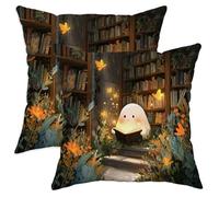 Cozy Ghost Reading Pillow Covers Set of 2, Bright Yellow Butterfly and Floral Design Cushion Cases, Fanciful Decorative Farmhouse Throw Pillows for Living Room Sofa 16x16 Inch